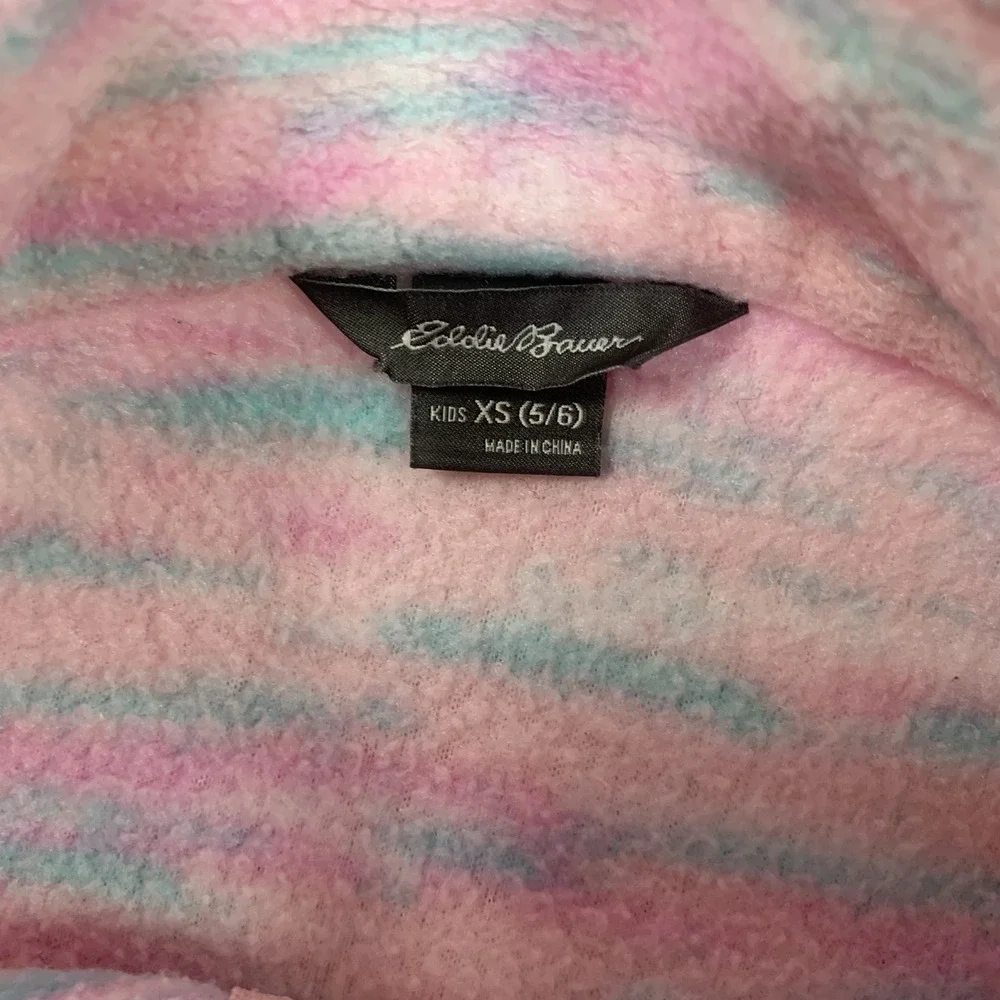 Eddie Bauer Fleece Jacket Kids XS 5/6 Pink Space Dye Full Zip Mock Neck